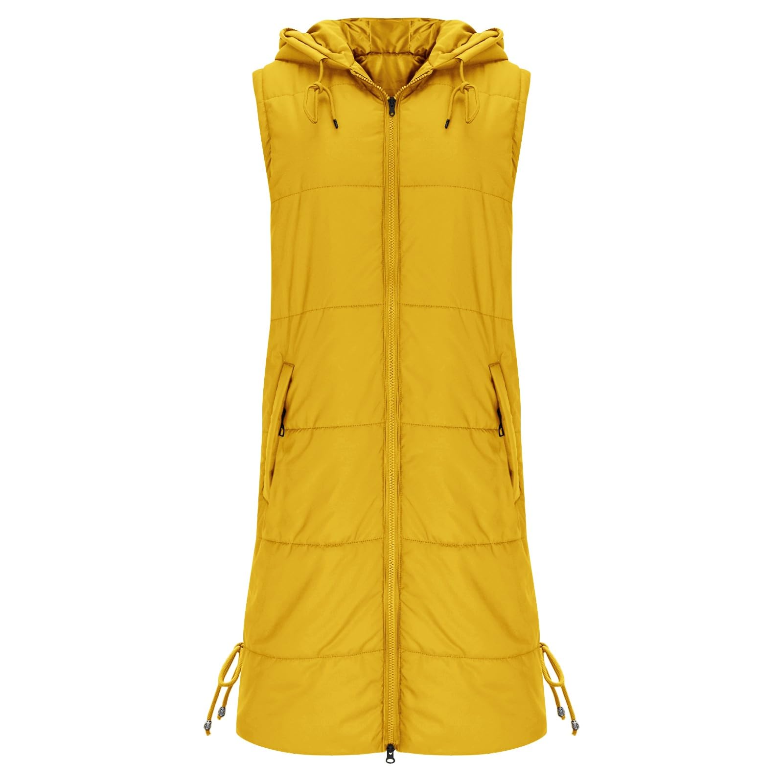 Chaleco de invierno para mujer, cálido, acolchado, largo, con capucha, sin mangas, ligero, acogedor, acolchado, calentador de cuerpo, casual, con cremallera, cómodo, ropa exterior de transición