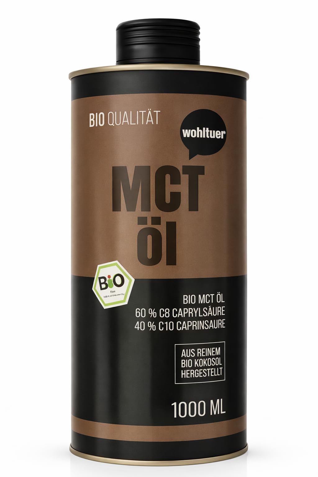 Wohltuer Bio MCT Öl 1000 ml - Hergestellt aus reinem Bio Kokosöl - C8 Caprylsäure & C10 Caprinsäure - für ketogene Ernährung