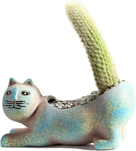 Miniatura 9 de DIYOMR Macetas para gatos suculentas, mini macetas de cerámica para gatos, contenedores para cactusplantas para decoración del hogar, oficina,
