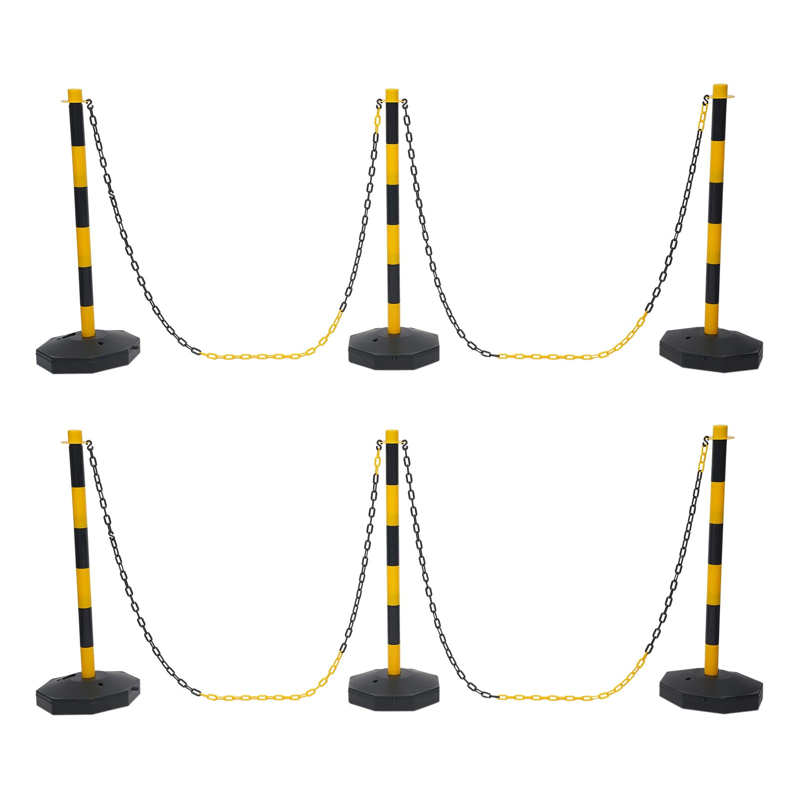 6 Pack Adjustable Traffic Delineator Post Cones, Traffic Safety Delineator Barrier with Base 28.5cm 2m Chain, for Traffic Control Warning Parking Lot Construction Caution Roads, Yellow&Black