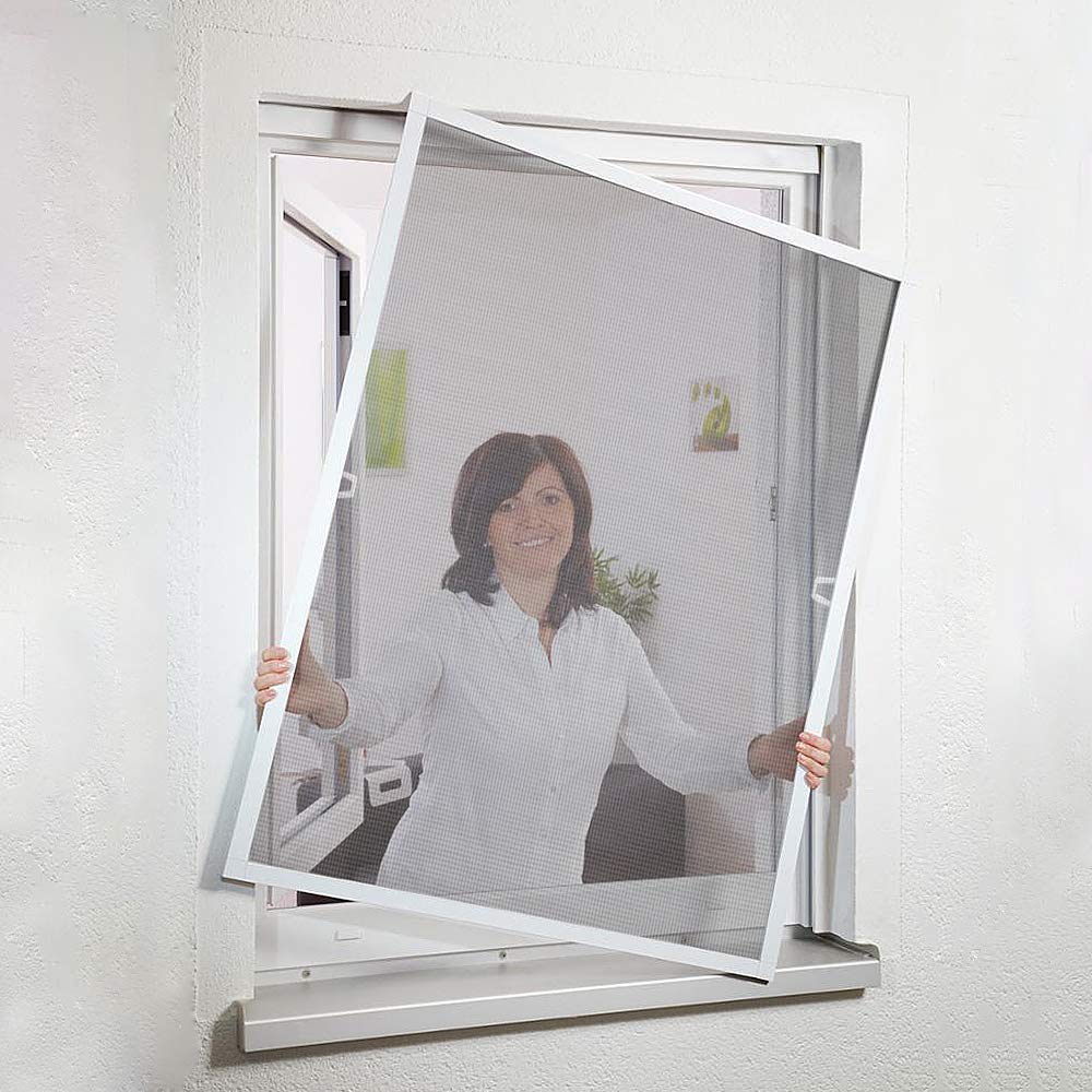 Moustiquaire pour fenêtre sans perçage - Avec cadre en aluminium - Pour balcon et terrasse - 100 x 120 cm - Blanc