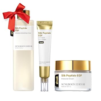 SUNGBOON EDITOR Advanced firm-looking / Plump-looking Silk Peptides EGF Trio, Silk Peptide EGF Smoothing Toner & Cream & Eye Cream, Korean Skincare Gift Set for women