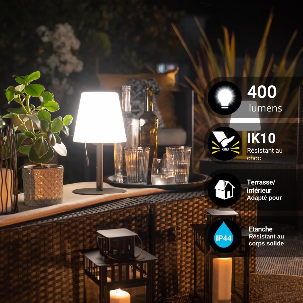 Package contents of Xanlite POP lamp including lamp, stem, and USB cable