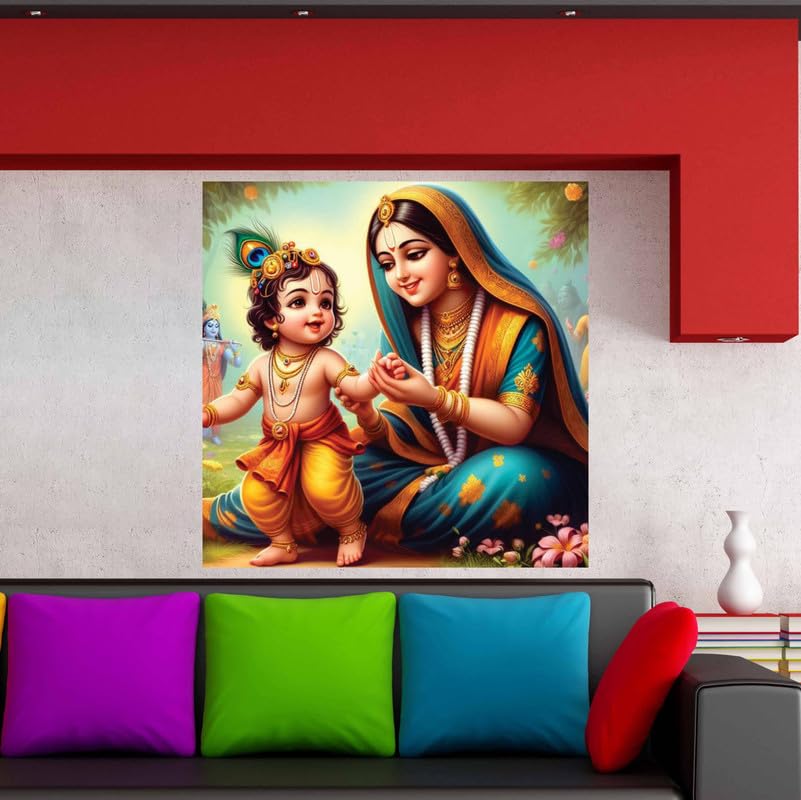 Image of British Terminal Cute little Bal Gopal Baby God Krishna| Kanha Ji | Laddu Lord Makhan Chor Painting Religious Poster for Pregnant Women for wall (matt thin vinyl,sticker,multicolor,unframed)| bj280