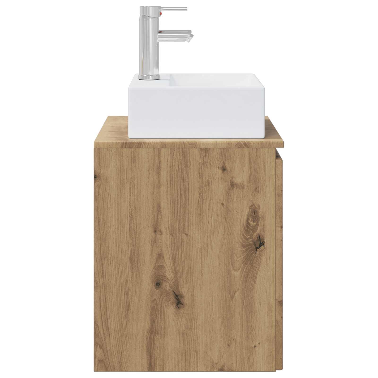 Lavabo da parete in rovere Artisan, 49,5 x 41 x 62,5 cm, con lavabo e scarico rapido, mobile da bagno, mobiletto per ospiti, facile da montare