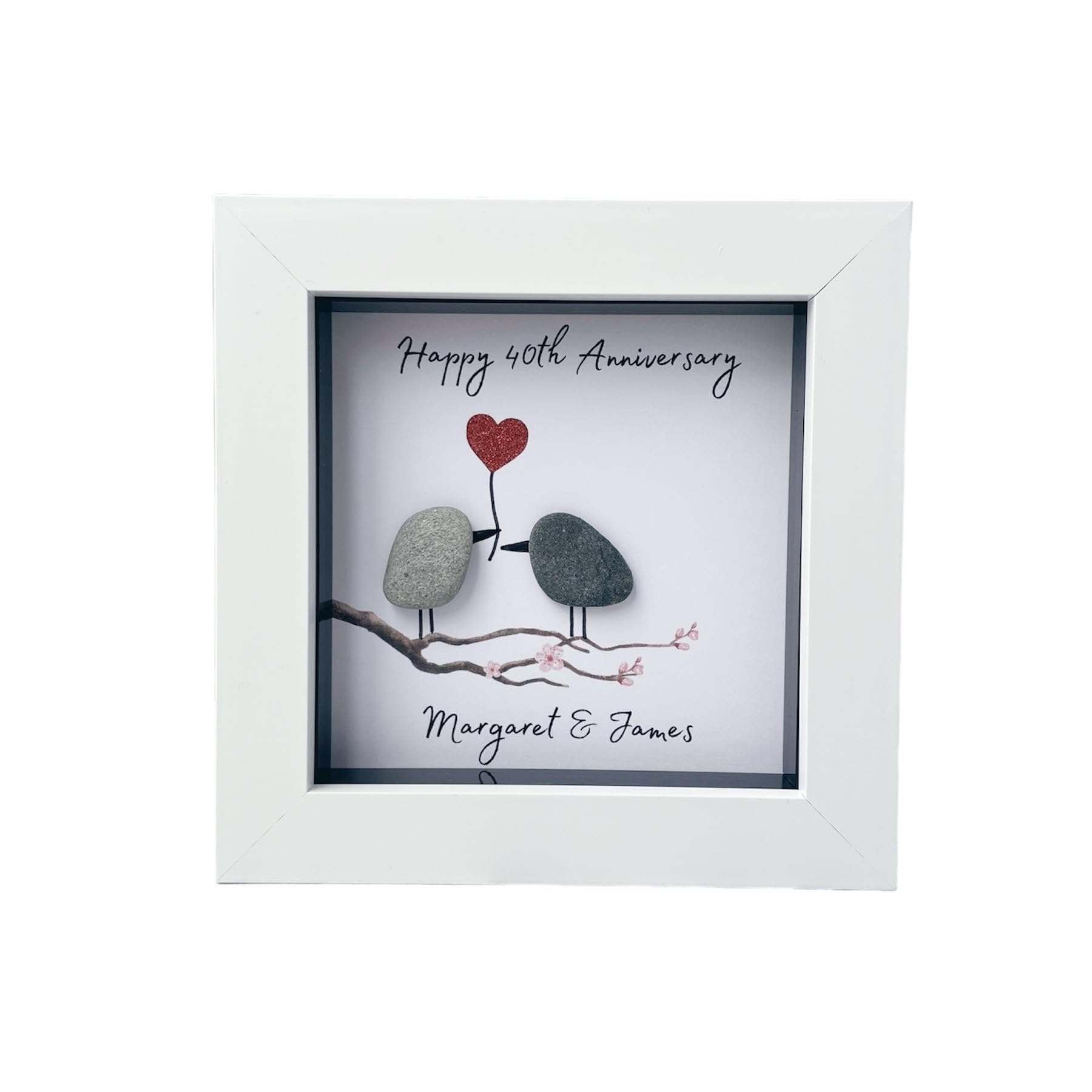 Personalised Anniversary Gifts, Anniversary Pebble Art 1st 5th 10th 15th 20th 25th 30th 35th 40th 45th 50th 55th 60th Wedding, Paper Silver Golden Ruby Pearl Diamond Emerald Crystal Keepsake, Mr & Mrs