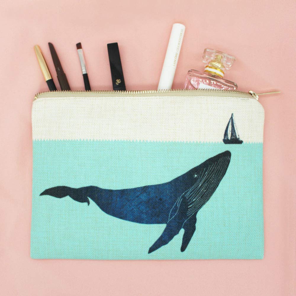 Whale Gift Whale Makeup Bag Sea Ocean Decor Cosmetic Bag Unique Gift for Her Whale Under the Boat Blue Great Gift