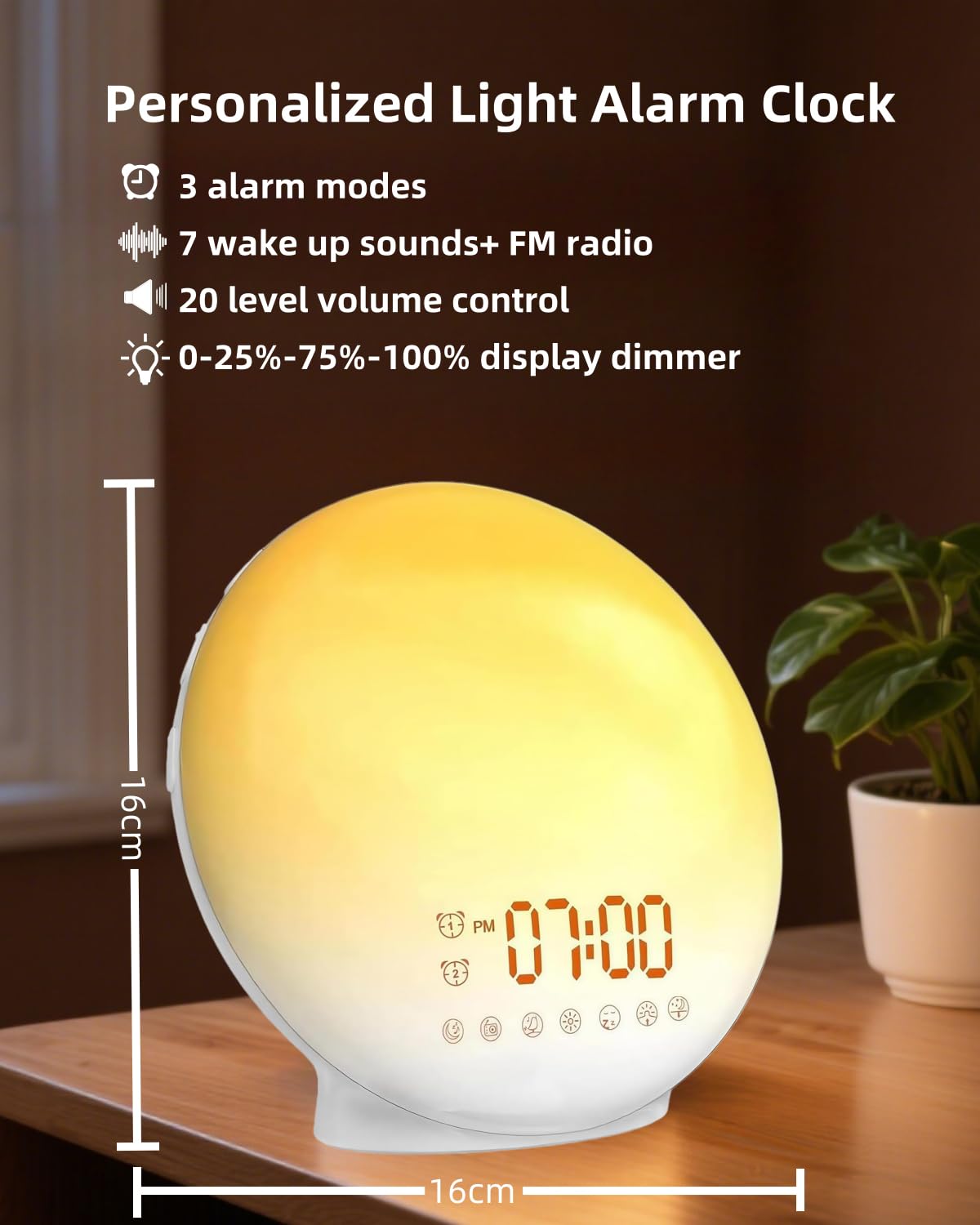 Tuerthy Reveil Lumineux, Réveil Intelligent pour Enfants Adultes, Reveil Matin Simulateur d'Aube et Crépuscule, Snooze,7 Sons Naturels, FM Radio Réveil, Veilleuse LED 7 Couleurs, Lampe de Chevet
