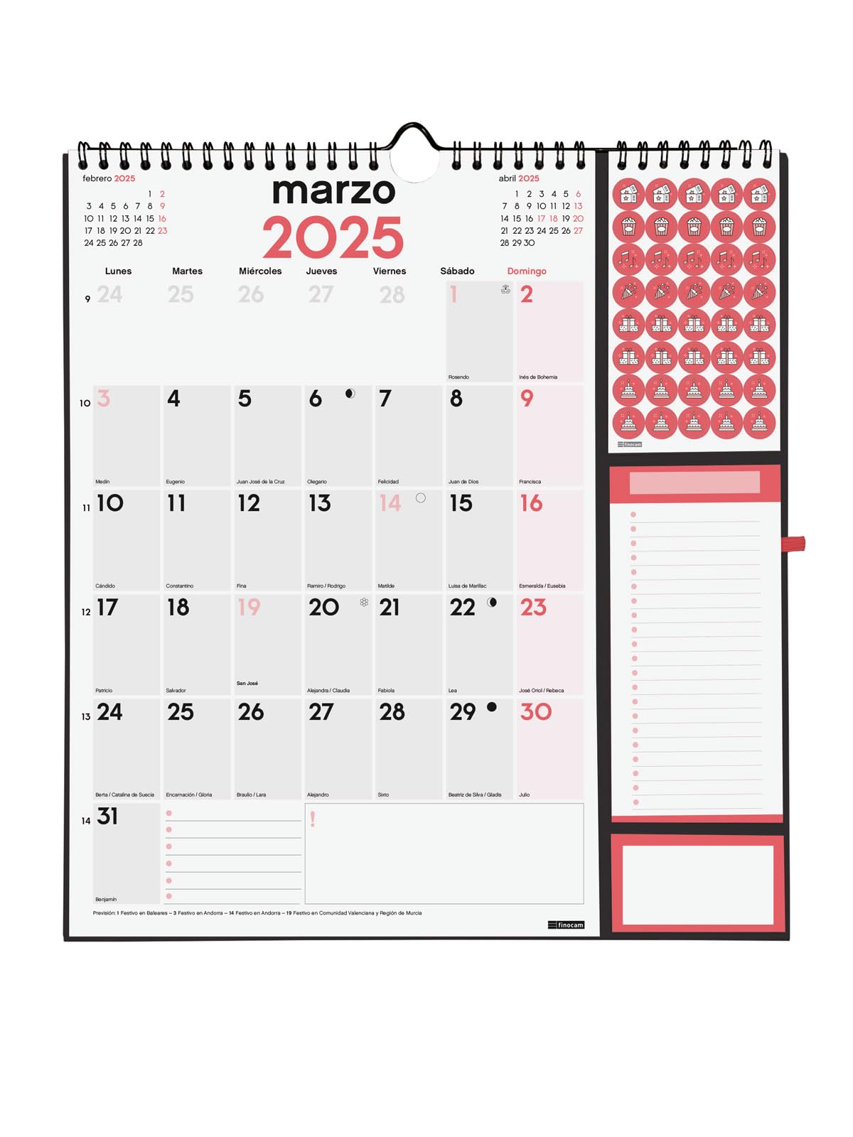 Finocam - Neutral Wall Calendar Plus 2025 Month View January 2025 - December 2025 (12 months) Spanish - Image 3