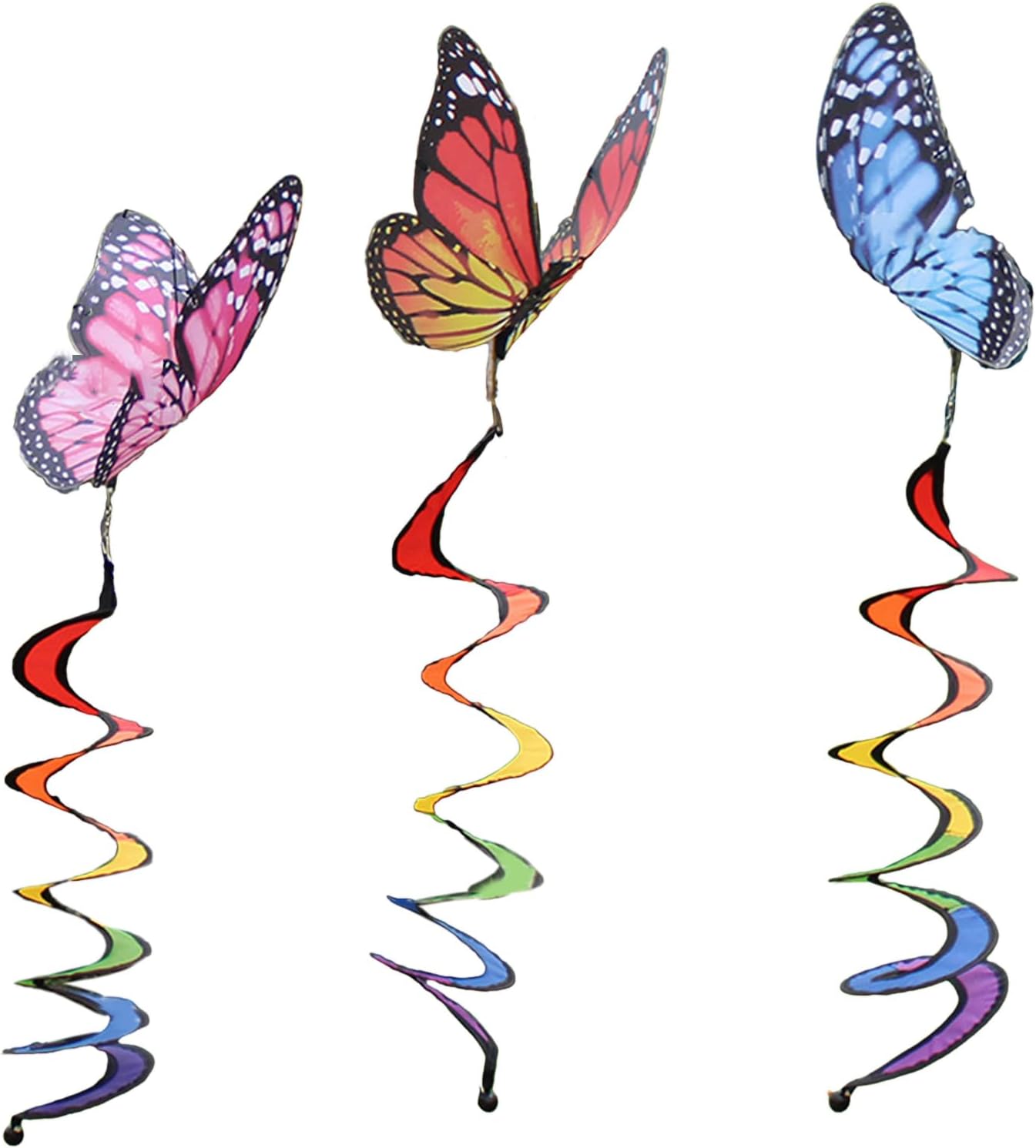 Colorful Hanging Butterfly Curlie Spinner Winds Twisters for Garden Patios Outdoor Indoor Yard Decoration Eye Catching