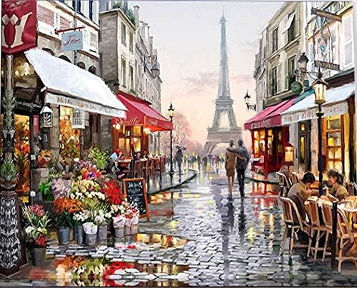 Cozy Home 24" x 16" x 1" Eiffel Tower Romantic Couple Walking side-by-side Paris Café Canvas Wall Art Print Picture Painting WA9-FT19-PTF5
