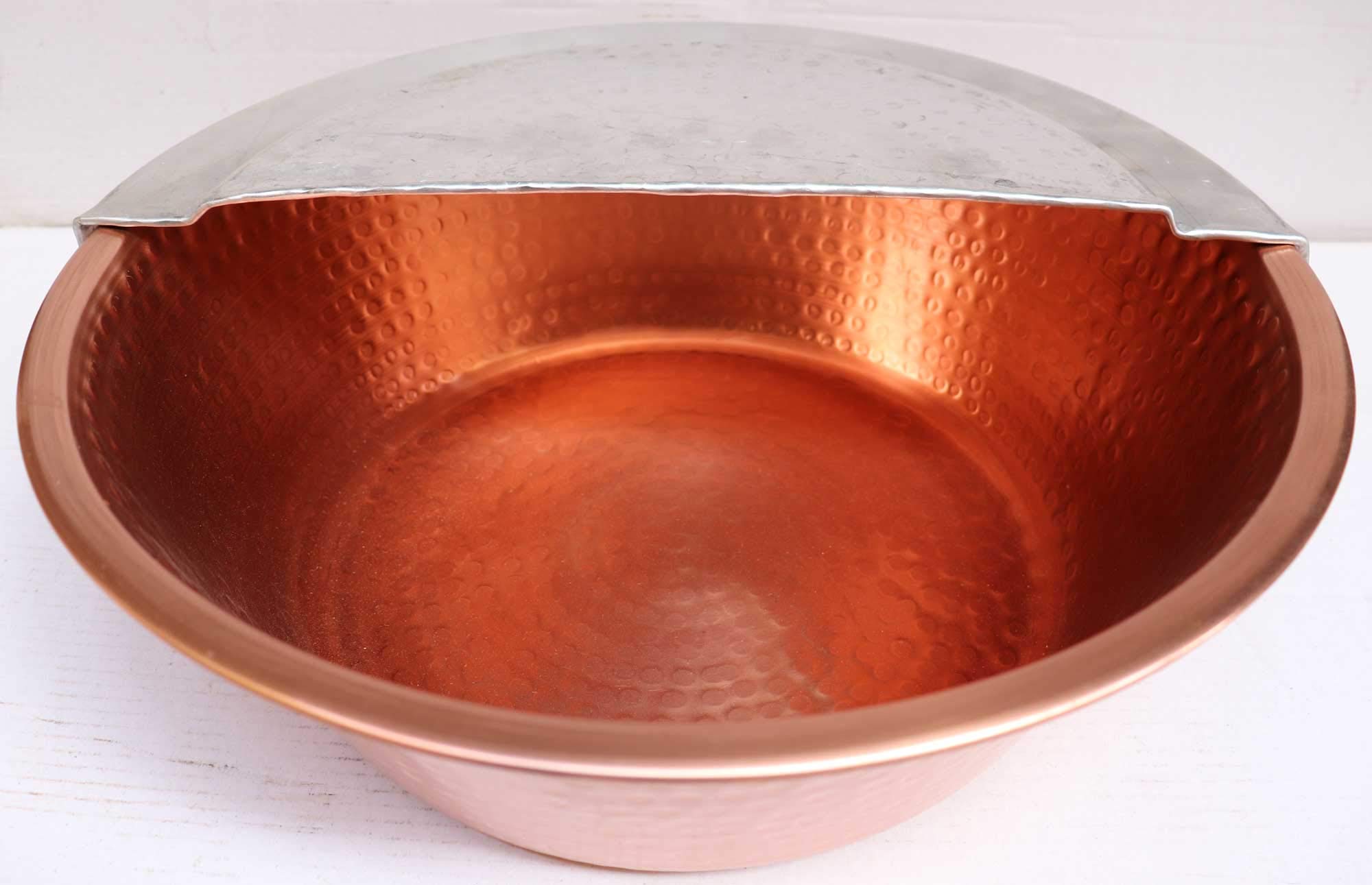 Portable Rustic Fire Patina Copper Foot Bath Care Comfort Shower Spa Relaxation Pedicure Side Bowl Massage Tub Basin Cauldron Pot + Nickel Footrest