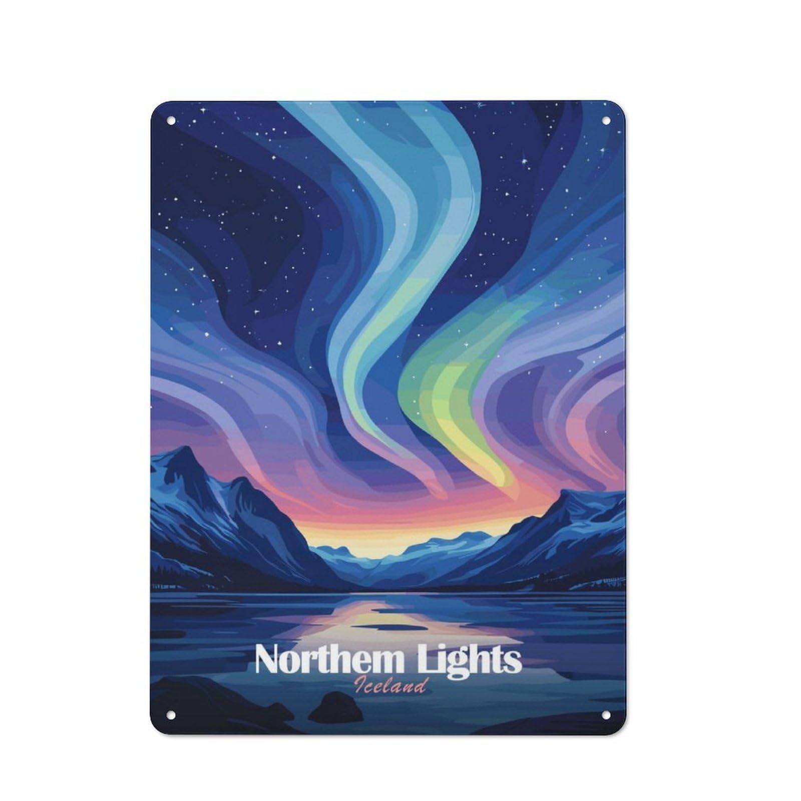 Junmoney Iceland Northern Lights Clean Industrial Metal Wall Decor 40X30cm, Decorative Metal Plaque For Workspace, Cafe, Hallway Or Garage