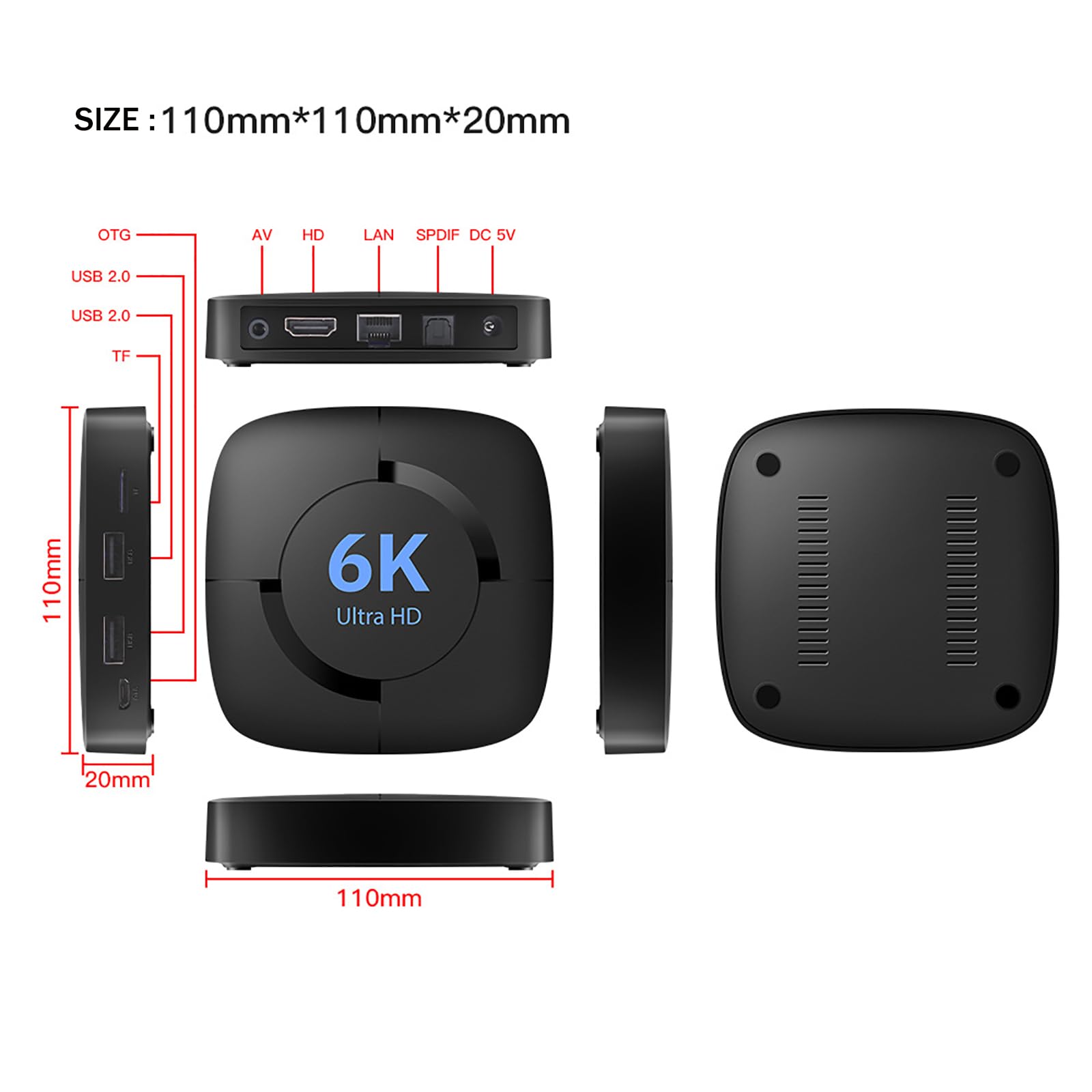 Boîtier TV Android 4K QIeAny - 4GB RAM + 64GB - WiFi Dual 2.4G/5G - Bluetooth 4.2