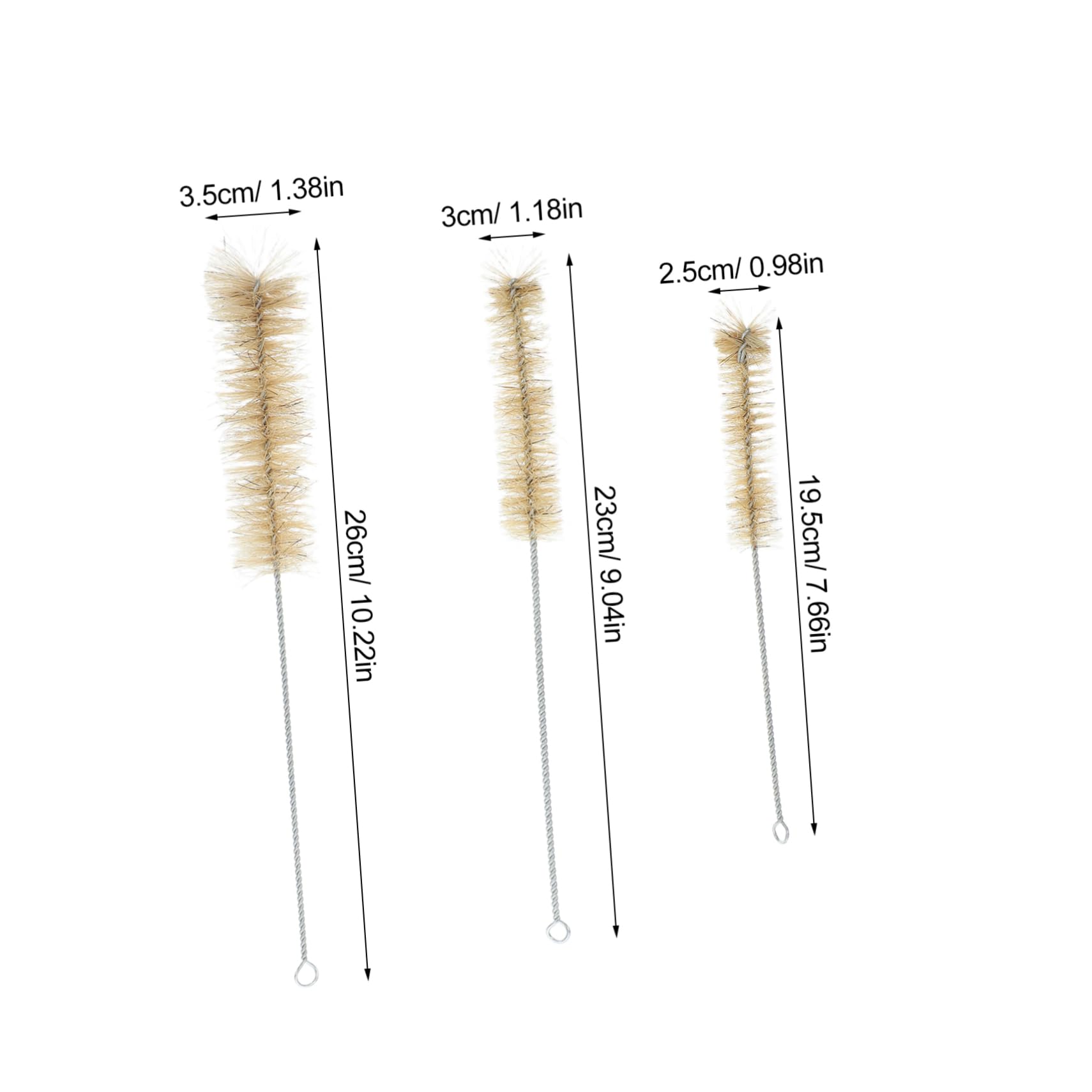 KICHOUSE ES Cleaning Brush for Water Bottle Straw Lab Glass Soft Nylon Bristles Small/Medium/Large Copper/Brass Handles Household Use