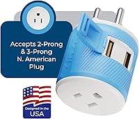 Vista 4 de OREI Adaptador de enchufe de viaje para Tailandia con USB dual, entrada de Estados Unidos, tipo O (U2U-18), funcionará con teléfonos celulares