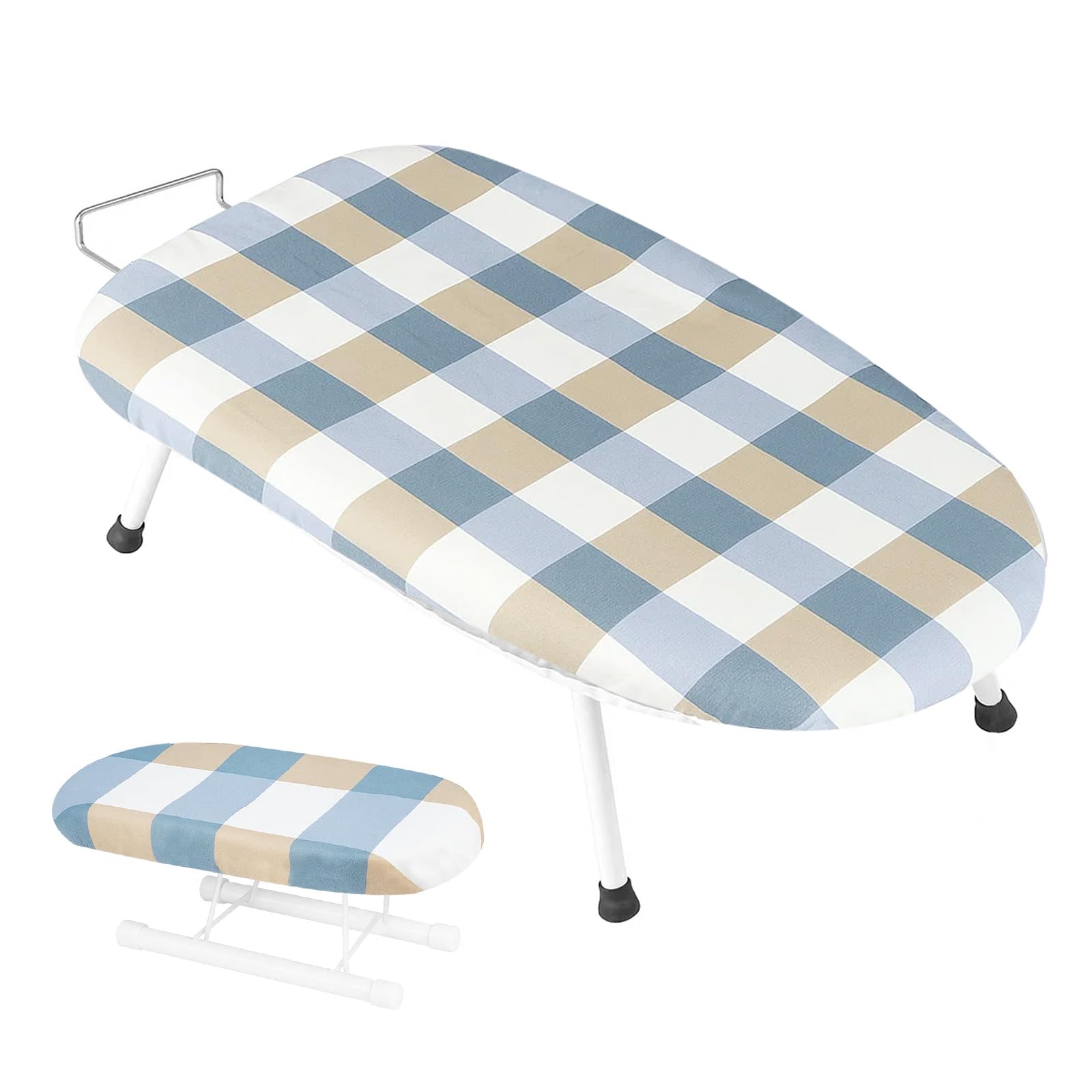 Sunnynest Black And White Grid Small Tabletop Ironing Board 61 X36cm, Foldable Ironing Board With Sleeve Rack Non-Slip Folding Legs Sewing Accessory Print, For Smooth Pressing, Lightweight For Travel (Black And White Grid)