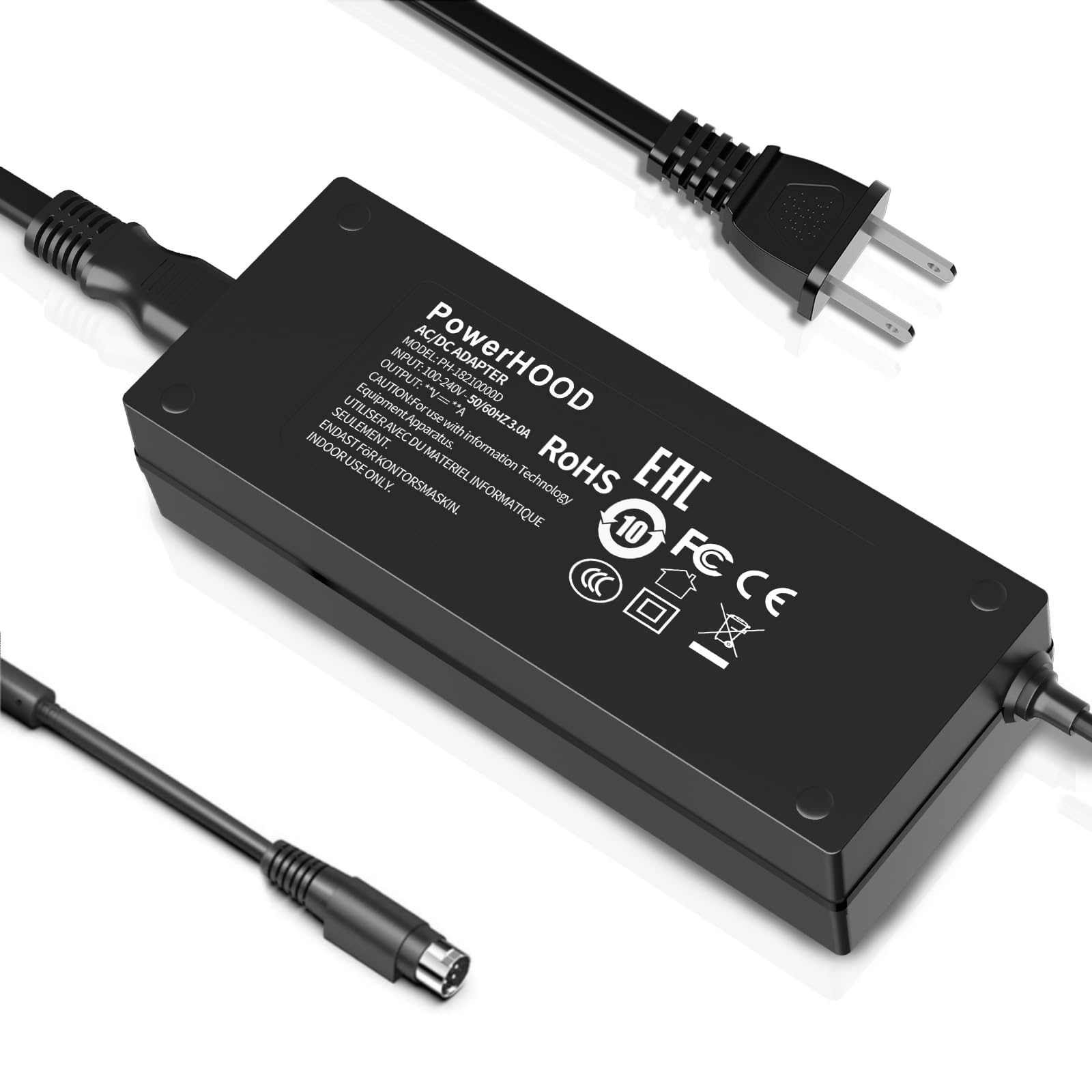PowerHOOD 12V 4-Pin AC/DC Adapter Compatible with Synology DS725+ 2-Bay DS425+ 4-Bay Diskstation NAS Diskless Network Attached Storage 12volt 12.0 Volts 65Watt Power Supply Cord Charger Cable PSU