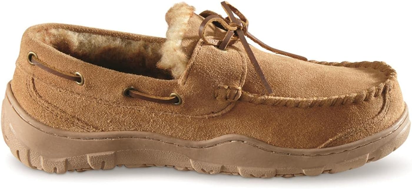 Guide Gear Suede Leather Moccasins for Men, Bedroom House Slippers, Indoor and Outdoor Shoes 8 Cinnamon