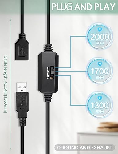 Miniatura 7 de Ventilador de enfriamiento USB de 5 V con control de velocidad 4.724 in x 1.260 in DC sin escobillas Ventilador centrífugo para barbacoa inflable al
