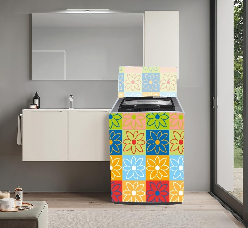 Image of Fully Automatic Top Load Washing Machine Cover Suitable For Samsung, Lg, Godrej, Whirlpool 6.5Kg, 7Kg, 7.5Kg, 8Kg, 9Kg, 10Kg, 11Kg (58Dx60Wx94H), Waterproof Cover, Flowers.