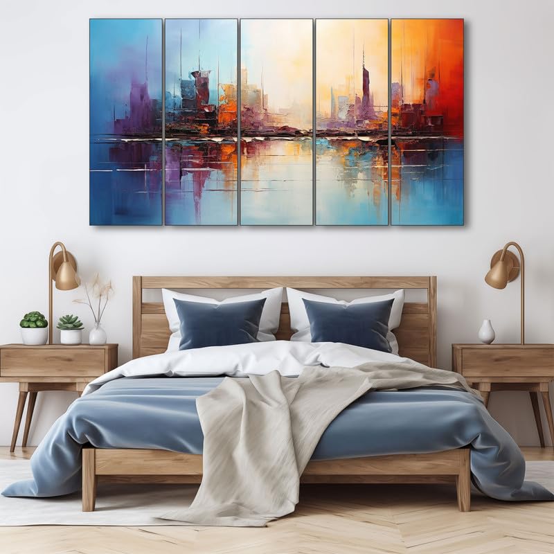 Image of The Castle Decor Abstract art painting with frame Big Size 36x60 Wall art for living room,Bedroom,Drawing room,Hotels-Wooden Framed-340