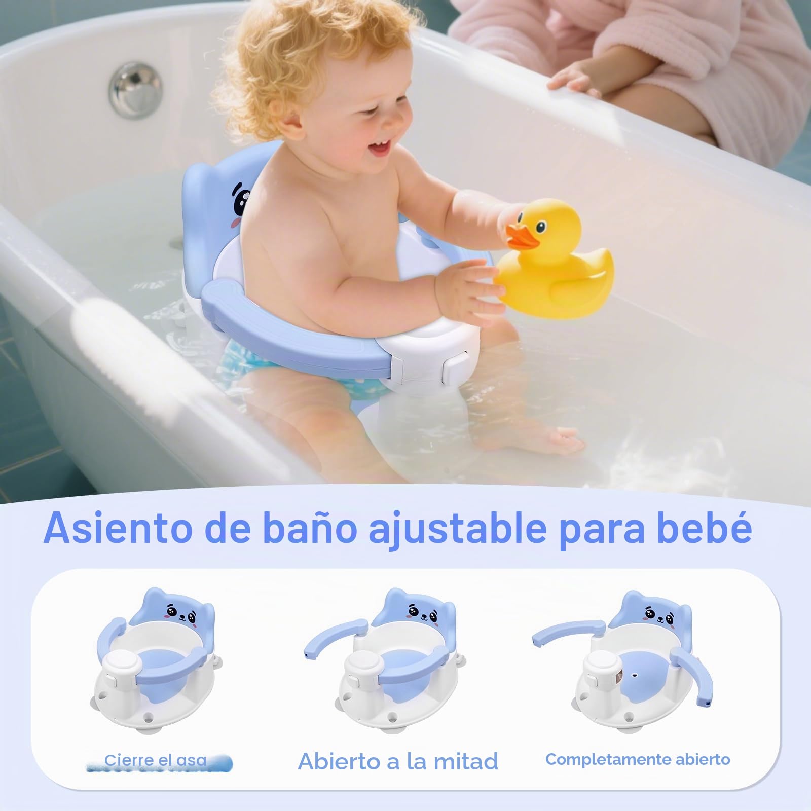 Asiento de Bañera para Bebés a Partir de 6 Meses, Silla Bañera Bebe con 4 Ventosas, Asiento Bebe Bañera para Ducha o Infantil, Regalos de Baño y Ducha para Niños Pequeños y Recién Nacidos (Azul)