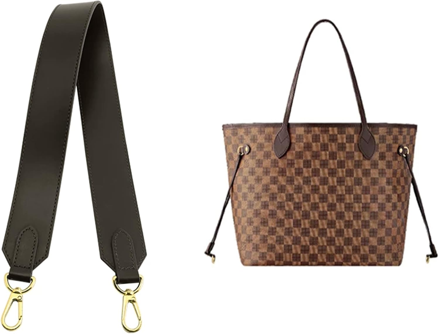 Doxo Vachetta Leather Wide Purse Straps Replacement Compatible with Lv Neverfull Graceful Speedy Tote Handbag, Cowhide Shoulder Bag Strap Handmade, 1.5W''/25.6L'',Brown