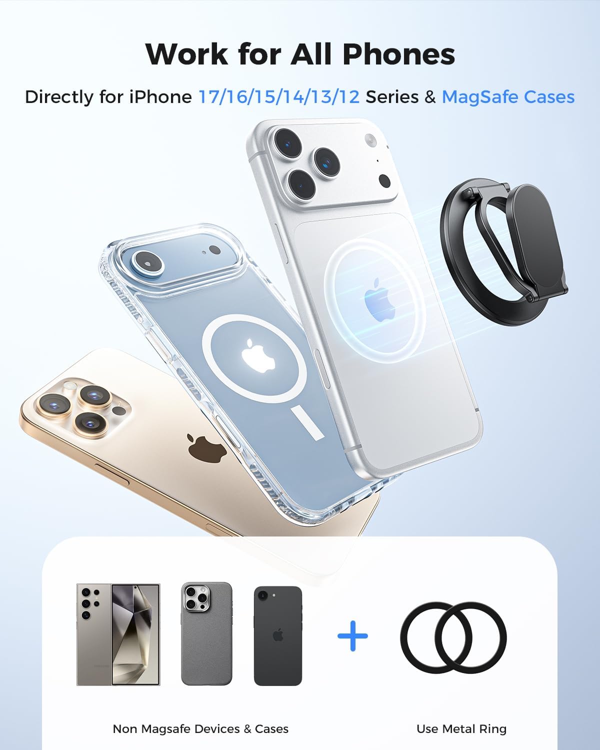 SUPERONE [2026 Upgraded] Magnetic Phone Ring Grip for MagSafe, Dual-Sided Magnetic Removable Phone Ring Holder and Stand, Super Magnet Ring for iPhone 17/16/15/14/13/12 MagSafe Accessories, Androids - Image 7