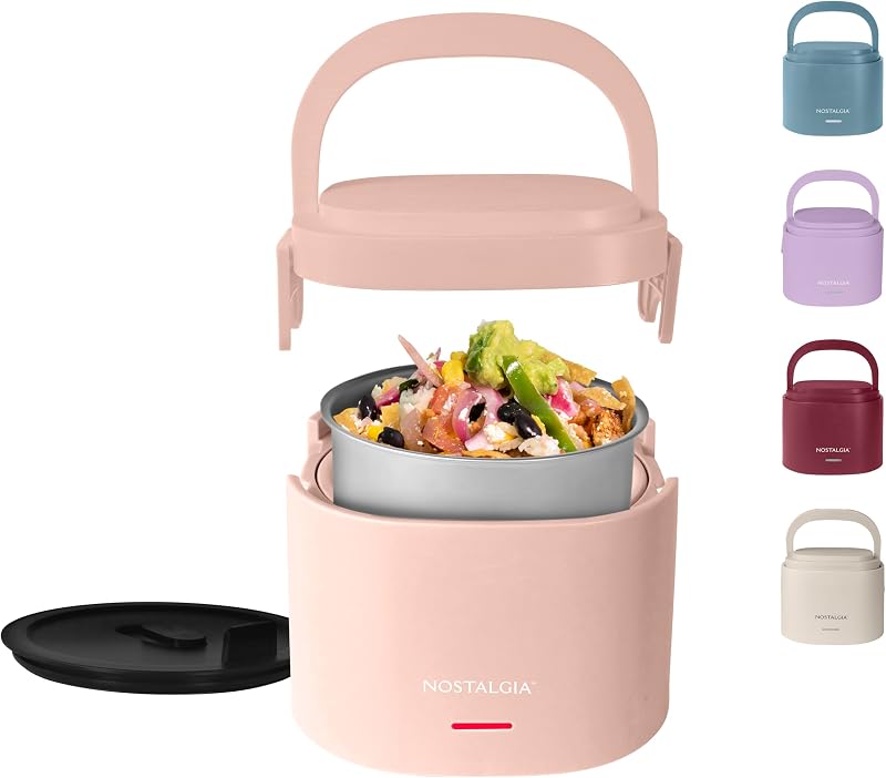 Fiambrera portátil con calefacción – Calentador de alimentos de acero inoxidable para 2,5 tazas – Cable desmontable, tapa a prueba de fugas, asa de transporte – portátil para trabajo y viajes – Flor de cerezo
