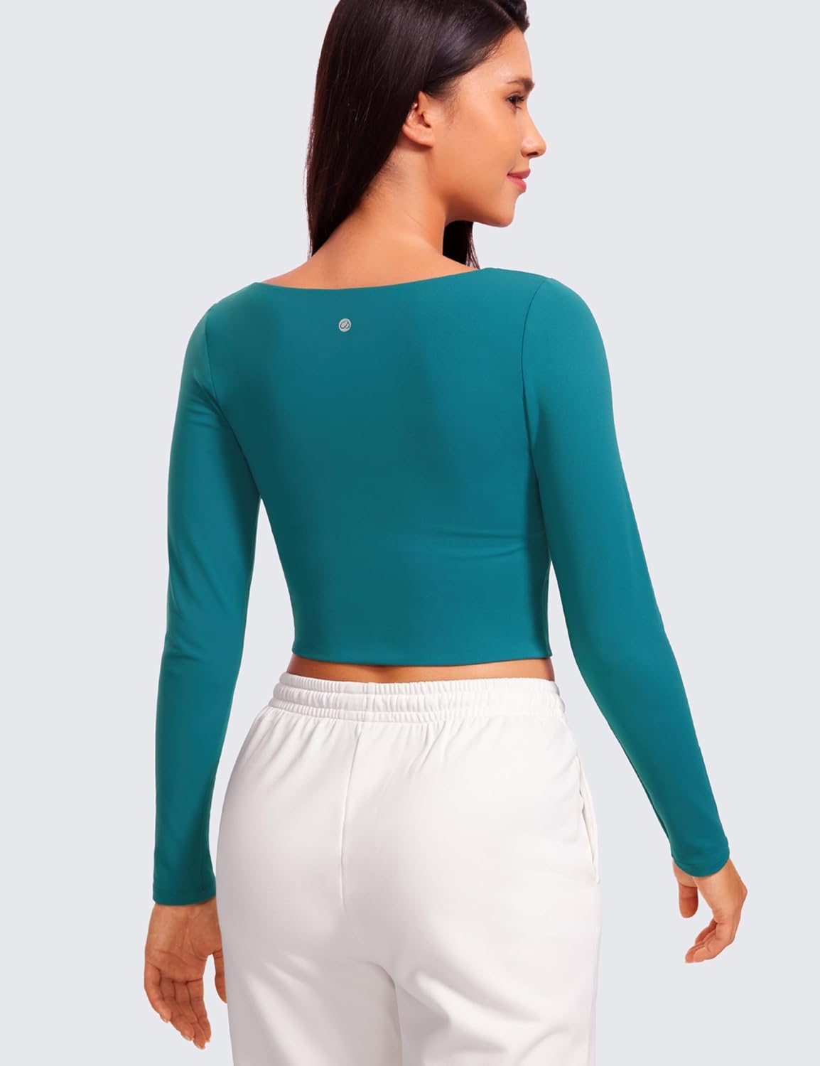 CRZ YOGA Womens Butterluxe Double Lined Long Sleeve Crop Top Square Neck Workout Athletic Casual Cropped Fitted Basic Shirts