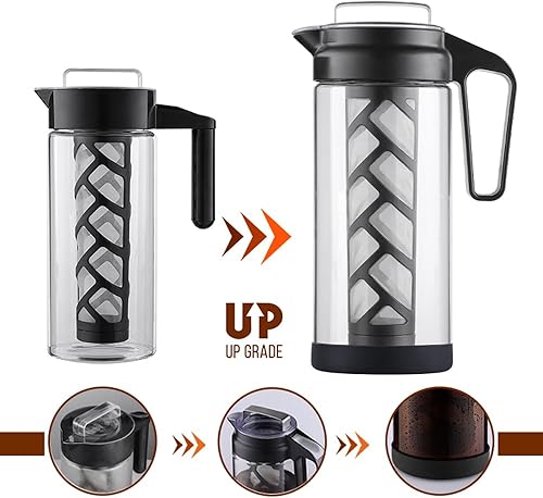 Miniatura 3 de wedrink Cafetera fría de vidrio borosilicato, jarra de café helado, a prueba de fugas, Traitan (1.3L44 onzas)