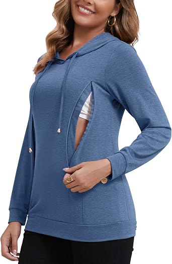 GINKANA Women Nursing Shirts for Breastfeeding with Hidden Zipper Long Sleeve Hoodie Causal Sweatshirt Breast Pumping Tops