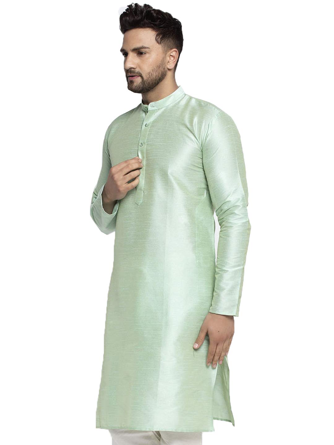 Jompers Men Solid Dupion Silk Kurta(Green, L)