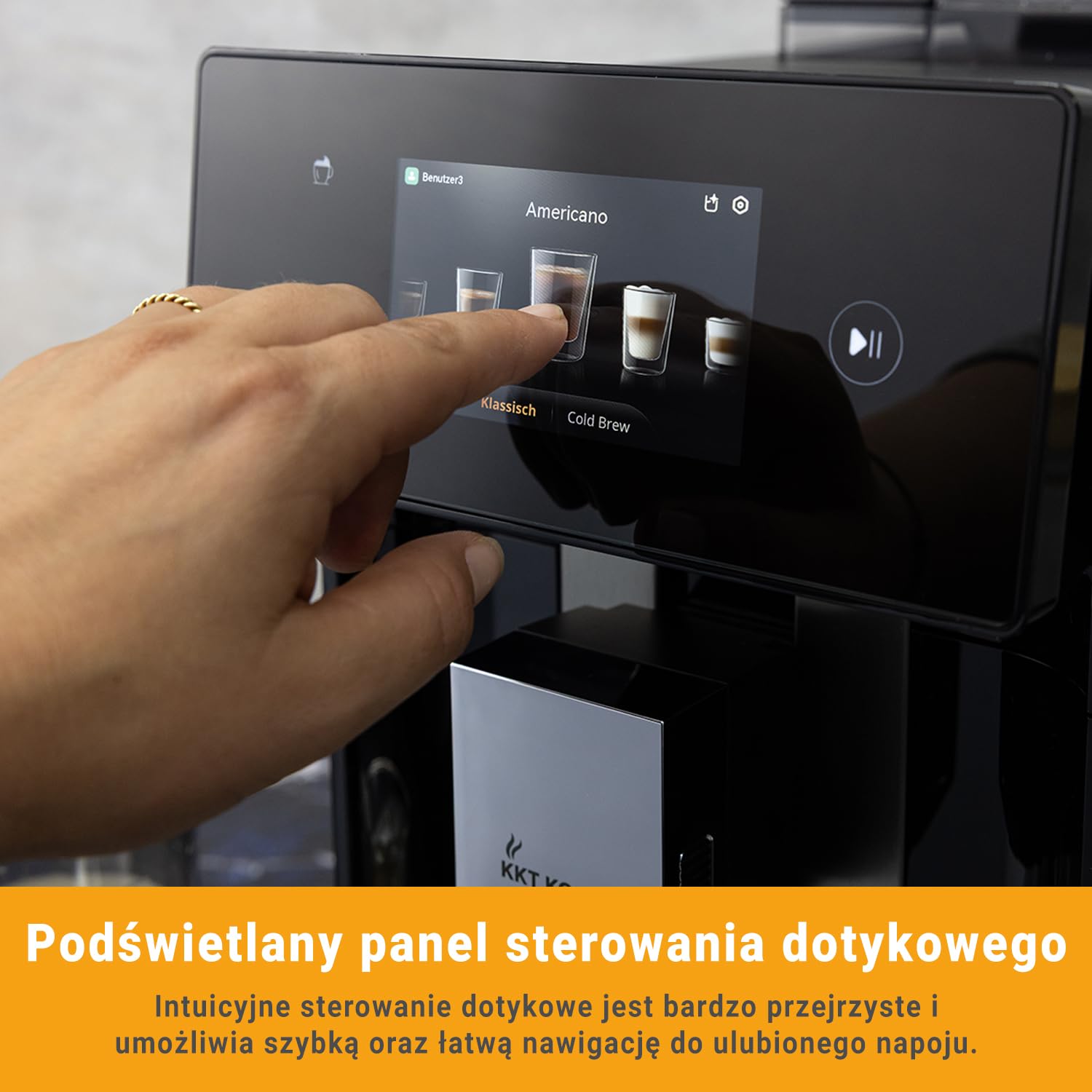 KKT KOLBE Pro ekspres do kawy z pojemnikiem na mleko, dysza do pianki na mleko i akcesoriami, funkcja 2 filiżanek, 15 bar, 7-stopniowy mechanizm mielący, ekran dotykowy TFT, automatyczne czyszczenie
