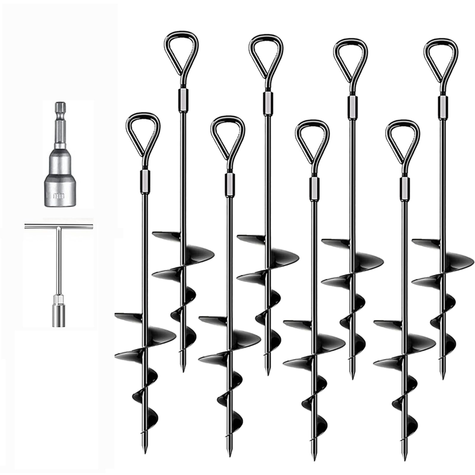 Ground Anchor Heavy Duty, 45cm Trampoline Anchor Kit Tent Pegs, 8PCS Earth Sand Spiral Wind Storm Spike Ground Pegs for Swing, Tents, Mobile Home Anchors, Awning Pegs Anchor, Dog Spikes