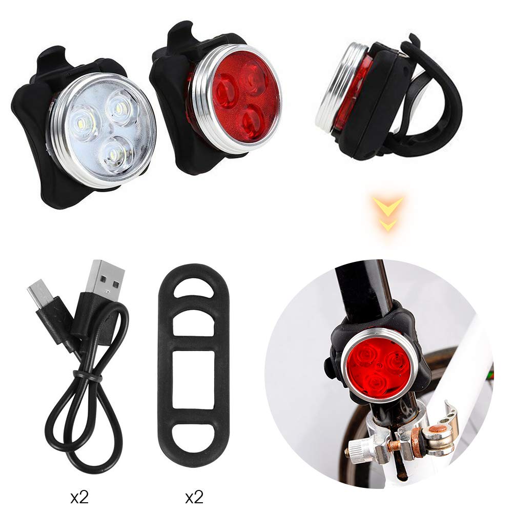 Lot De 2 Feux De Vélo LED Rechargeables USB – Phare Avant Et Feu Arrière, Étanches – 4 Modes, Installation Sans Outil – Vert Et Blanc