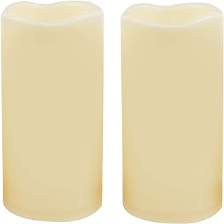 CANDLE CHOICE Waterproof Outdoor Battery Operated Flameless Candles with Timer Realistic Flickering Plastic Fake Electric LED Pillar Lights for Lantern Wedding Christmas Decorations 3x6 Inches 2 Pack
