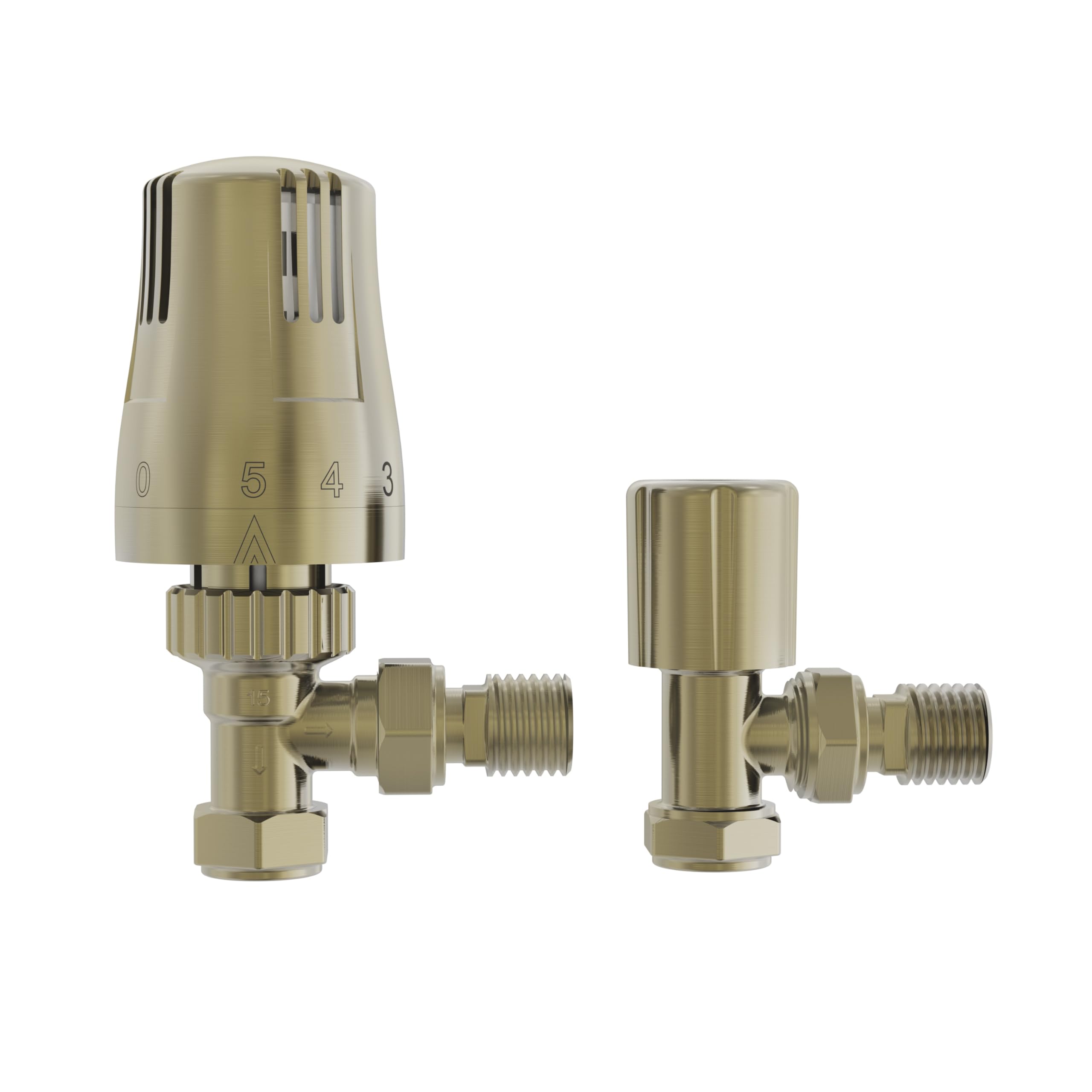 Warmehaus Brushed Brass Thermostatic Radiator Valve 15Mm X 1/2" Angled Rad Trv + Lockshield