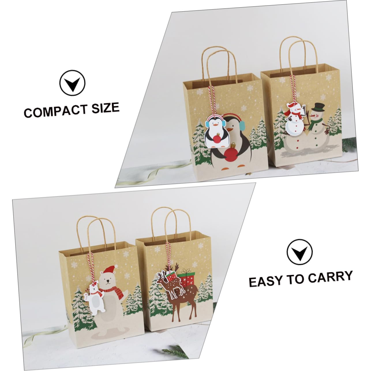 COLLBATH 24stücke Kunststoffbeutel Mit Quadratischem Boden Weihnachtspapierbeutel Aus Kraftpapier Geschenktaschen Mit Cartoon-weihnachtsmotiv Und Langlebig Für Weihnachtsfe