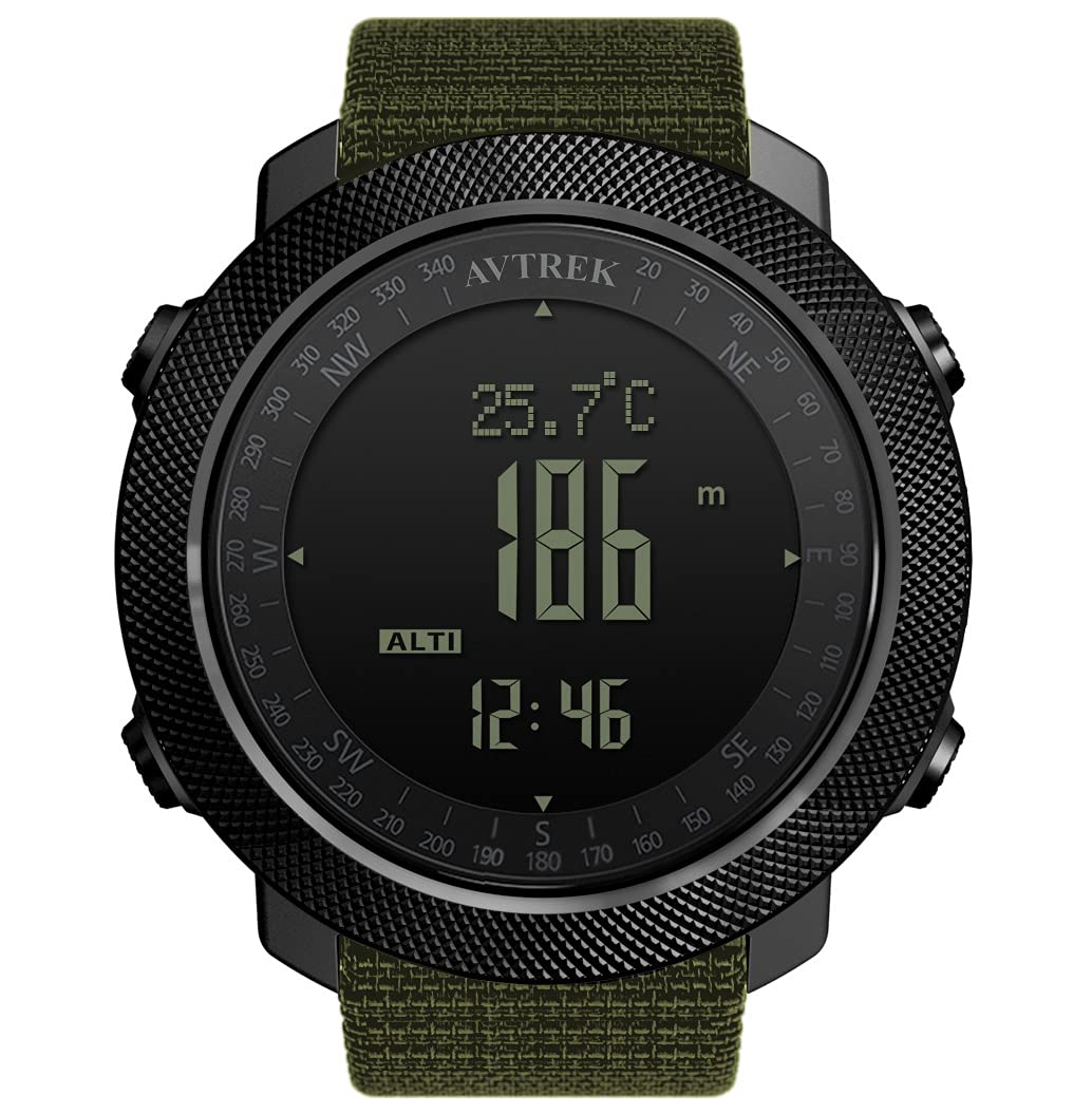 AVTREK Orologio tattico di sopravvivenza da uomo, ideale per attività all'aria aperta come escursionismo, nuoto e esercito. Dispone di altimetro, barometro e bussola digitale