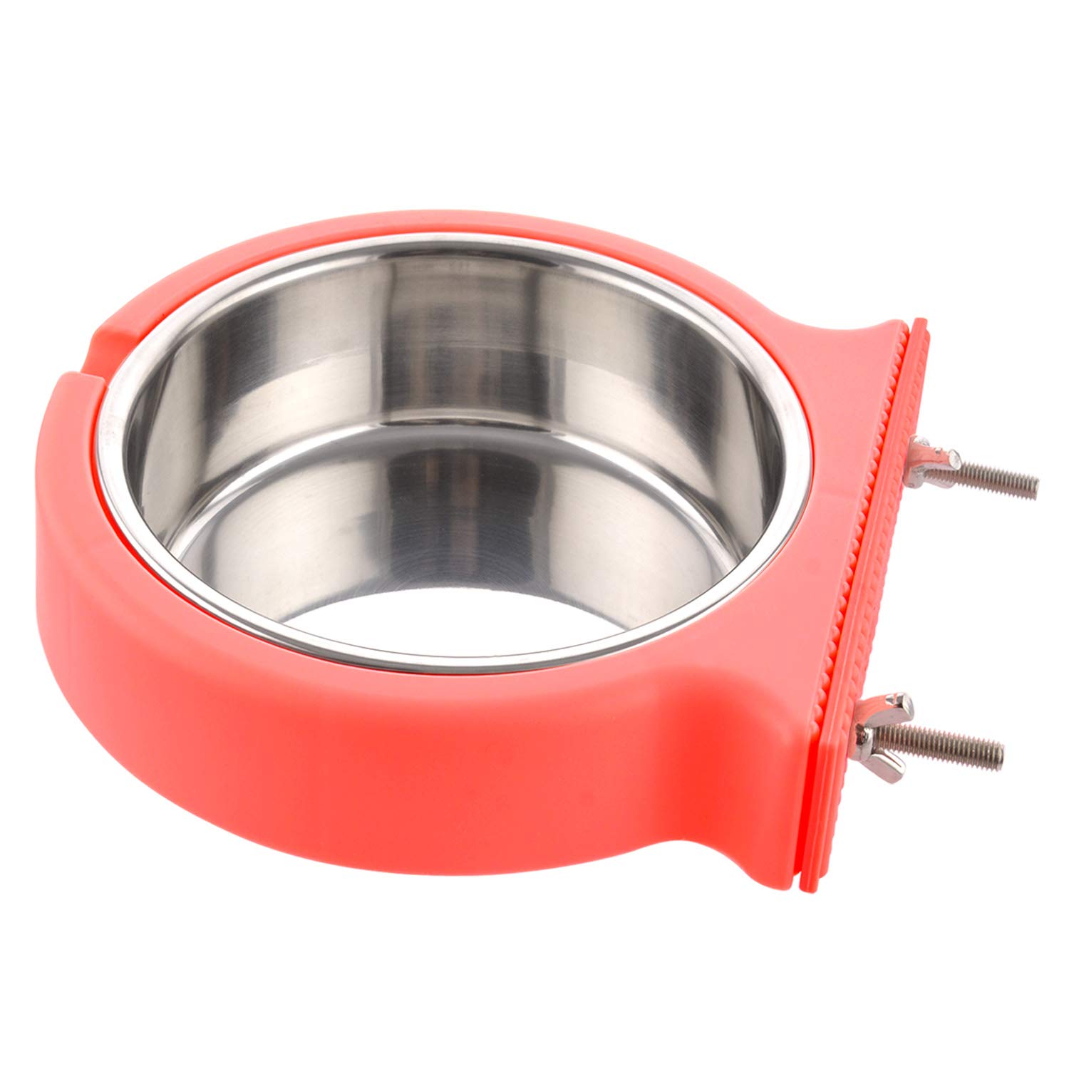Crate Dog Bowl Removable Stainless Steel Water Food Feeder Bowls Cage Coop Cup for Cat Puppy Bird Pets (Small, Pink Orange with Corrugated Clip)