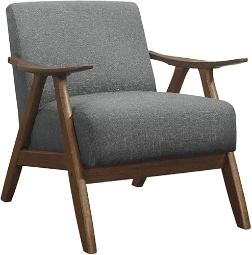 Miniatura 1 de Lexicon Silla decorativa moderna de mediados de siglo con marco de madera maciza en acabado de nogal, sillón tapizado para sala de estar, cojín de