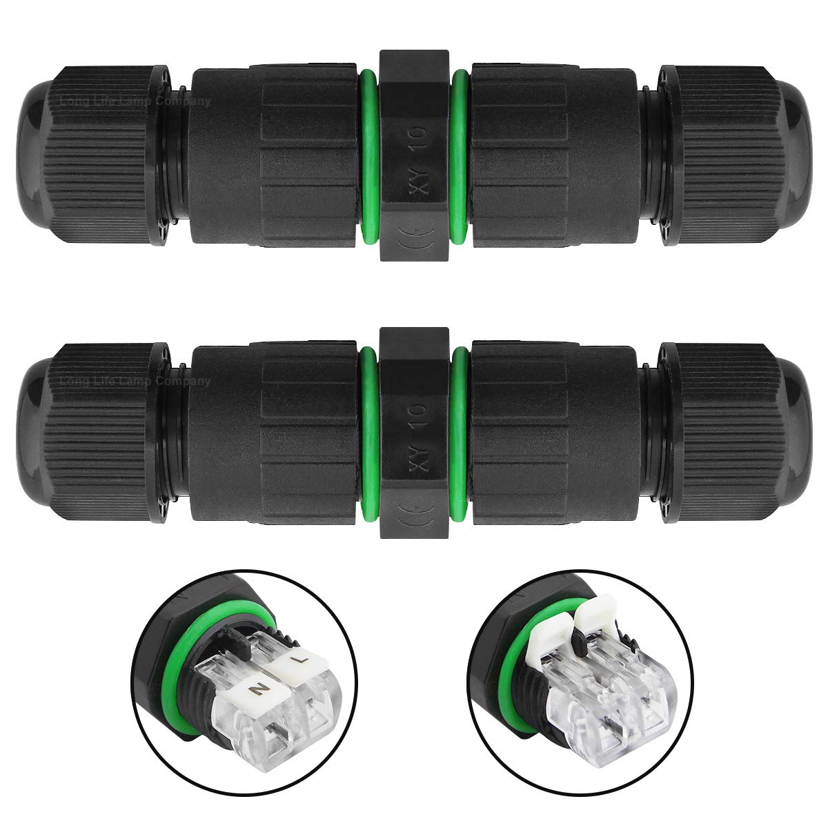 Mega Socket Black 2 X Exterior Ip68 Waterproof Cable Connector Junction Box Push Clip, Non Screw, External Coupler Sleeve Qcs1