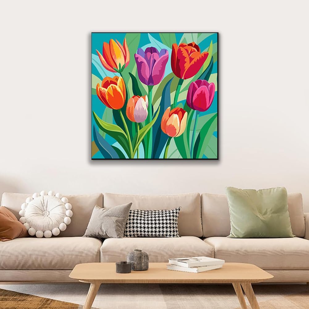 JUJUHOOD Tulip Flower Framed Paint by Numbers Kit for Adults Beginner & Kids Ages 8-12, Easy Paint by Number Without Easel, Simple Paint by Numbers for Gift Home Wall Decor (10x10Inch) image 2