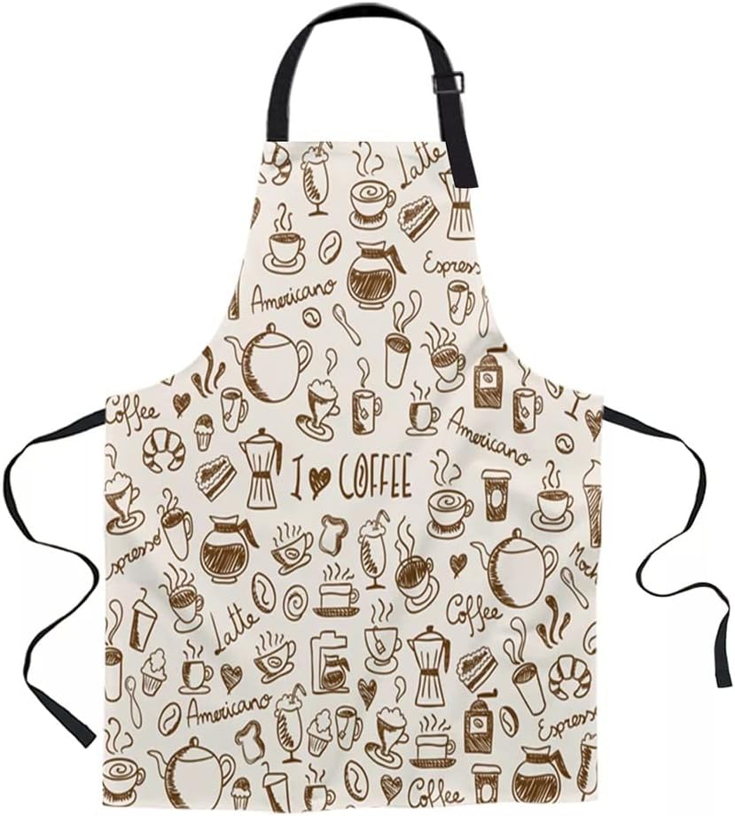 Art Coffee Cup Donut Printed Kitchen Cooking Baking Aprons Canvas Sleeveless for Women Man Kids Home