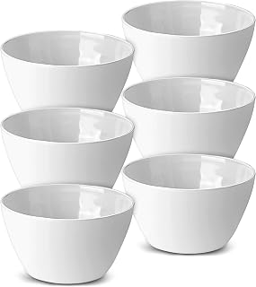 Melamine Small Bowls - 12 Oz Mini Bowl Set of 6, Dipping Bowls for Sauces, Dessert Bowl for Kitchen, Dishwasher Safe, White