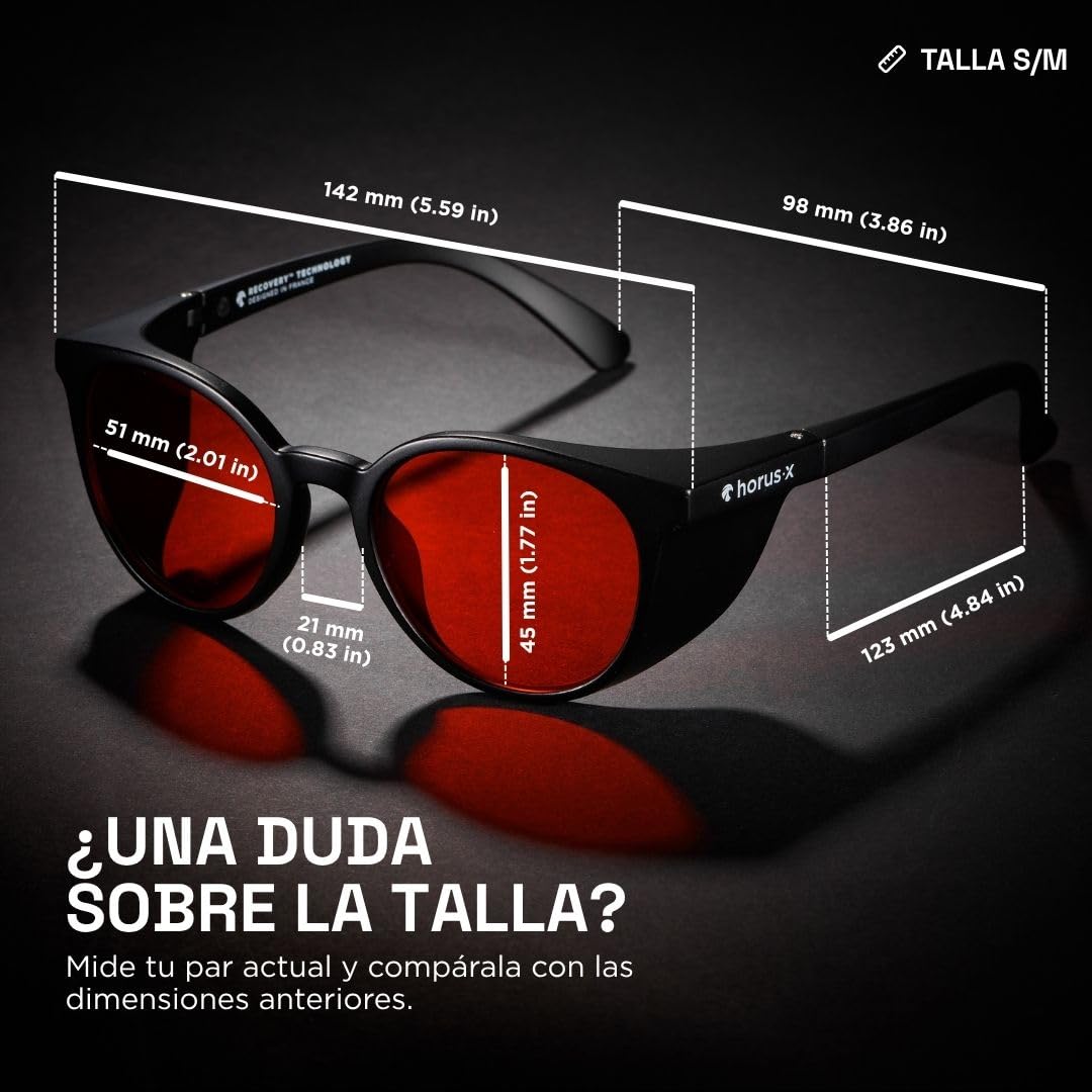 Horus X • Gafas Luz Azul Hombre Mujer Lentes Rojas | 99% Gafas Rojas Bloqueo Luz Azul y Verde para Pantallas por la Noche | Gafas Luz Roja