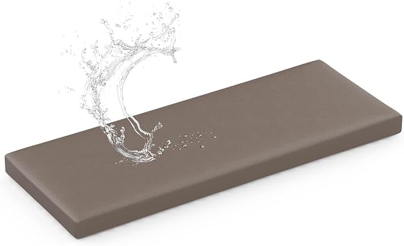 Shinnwa Waterproof Bench Cushion with Ties for Indoor Furniture, Dual-Layer Memory Foam Bench Seat Cushion with Faux Leather Cover and Non-Slip Bottom, 42 x 16 x 2, Brown