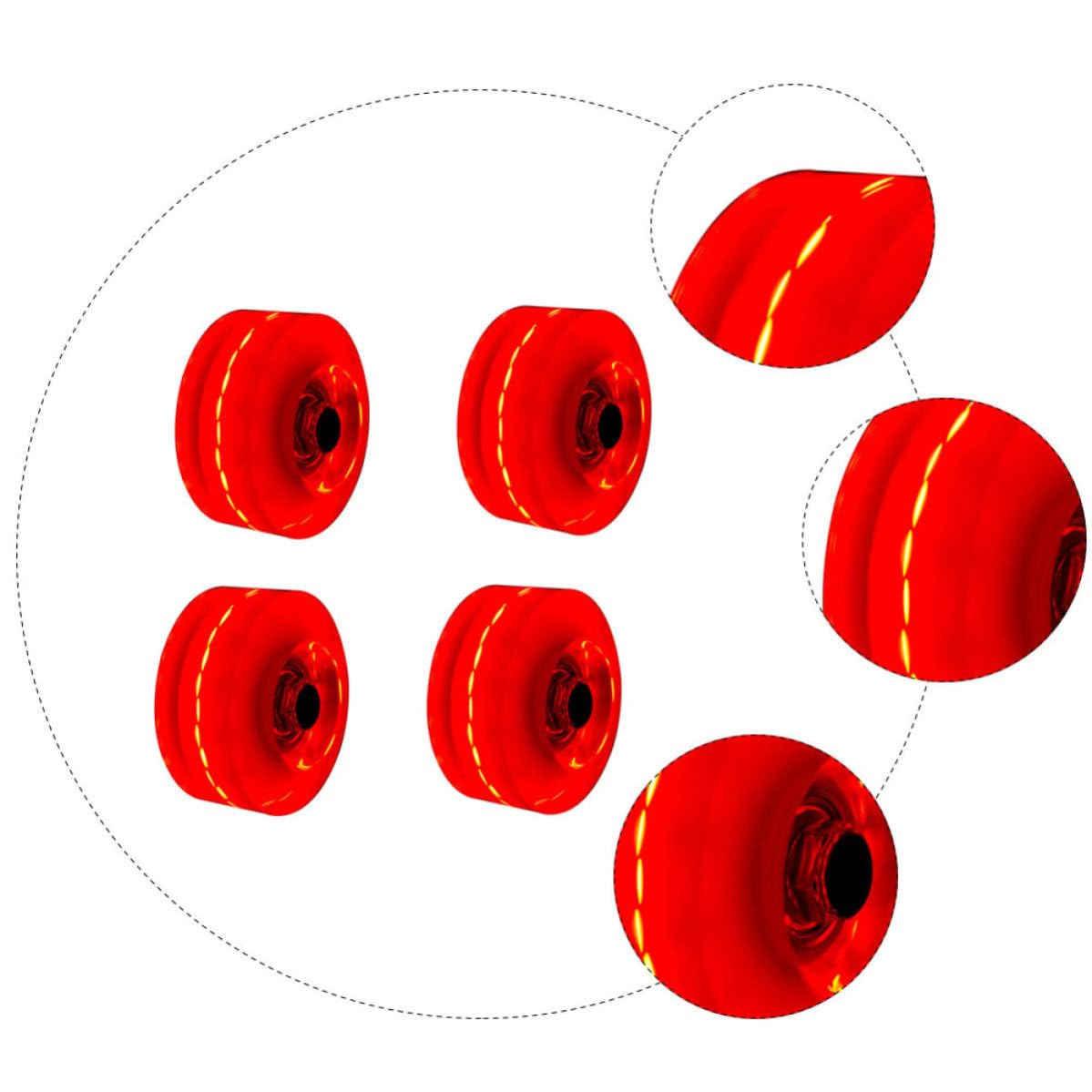jojofuny Ruedas de Patinaje Pu Luces Rojas Intermitentes para Patines de Doble Hilera, 4 Piezas para Patinaje Artístico y Casual en Interiores